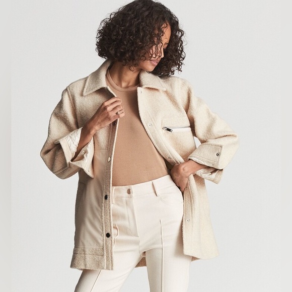 Reiss LIO TEXTURED WOOL BLEND SHACKET Cream Size 2 - Picture 7 of 11